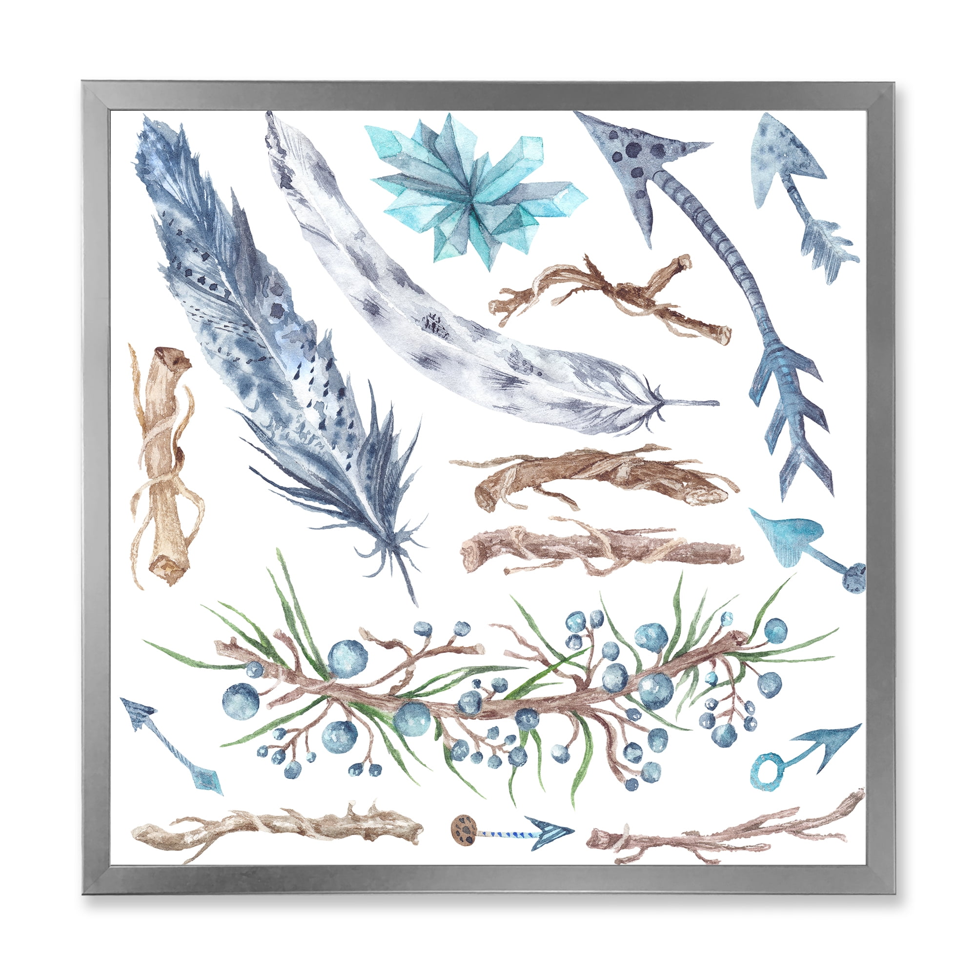 Designart 'Tribal Forest Elements' Bohemian & Eclectic Framed Art Print