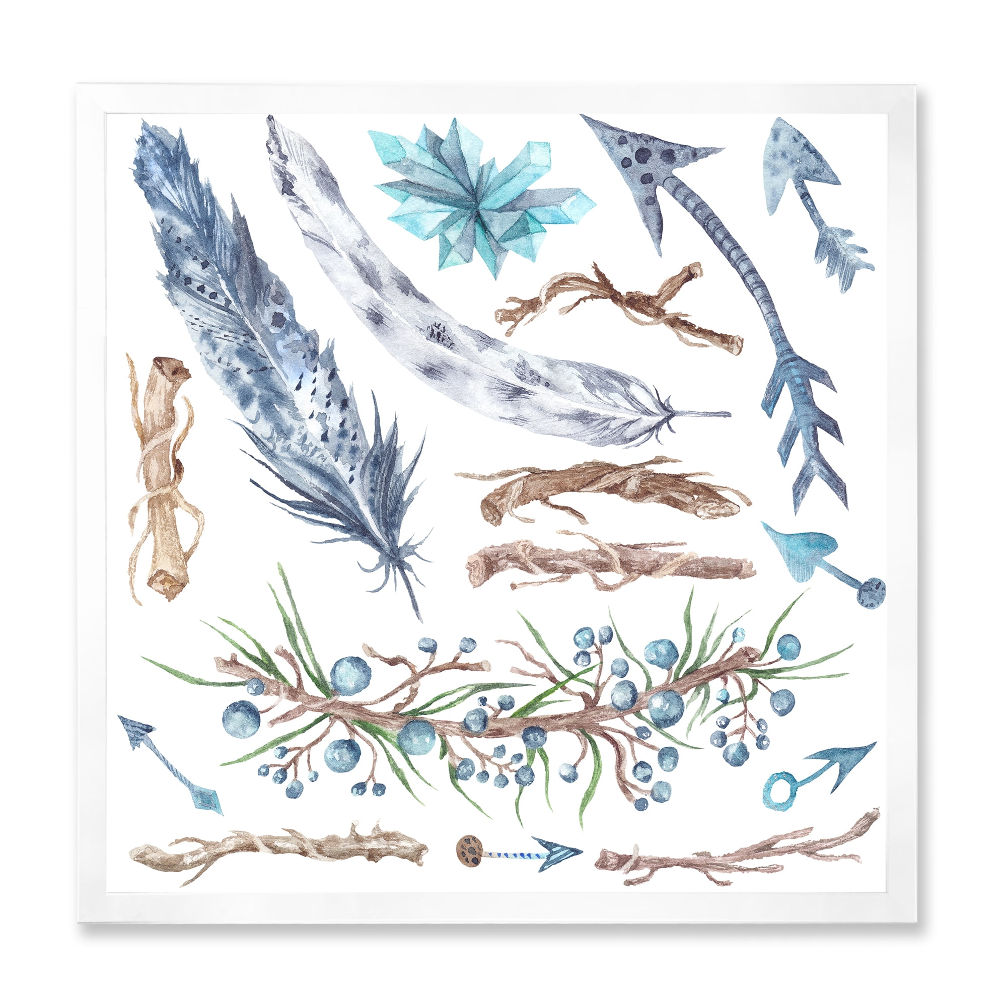 Designart 'Tribal Forest Elements' Bohemian & Eclectic Framed Art Print