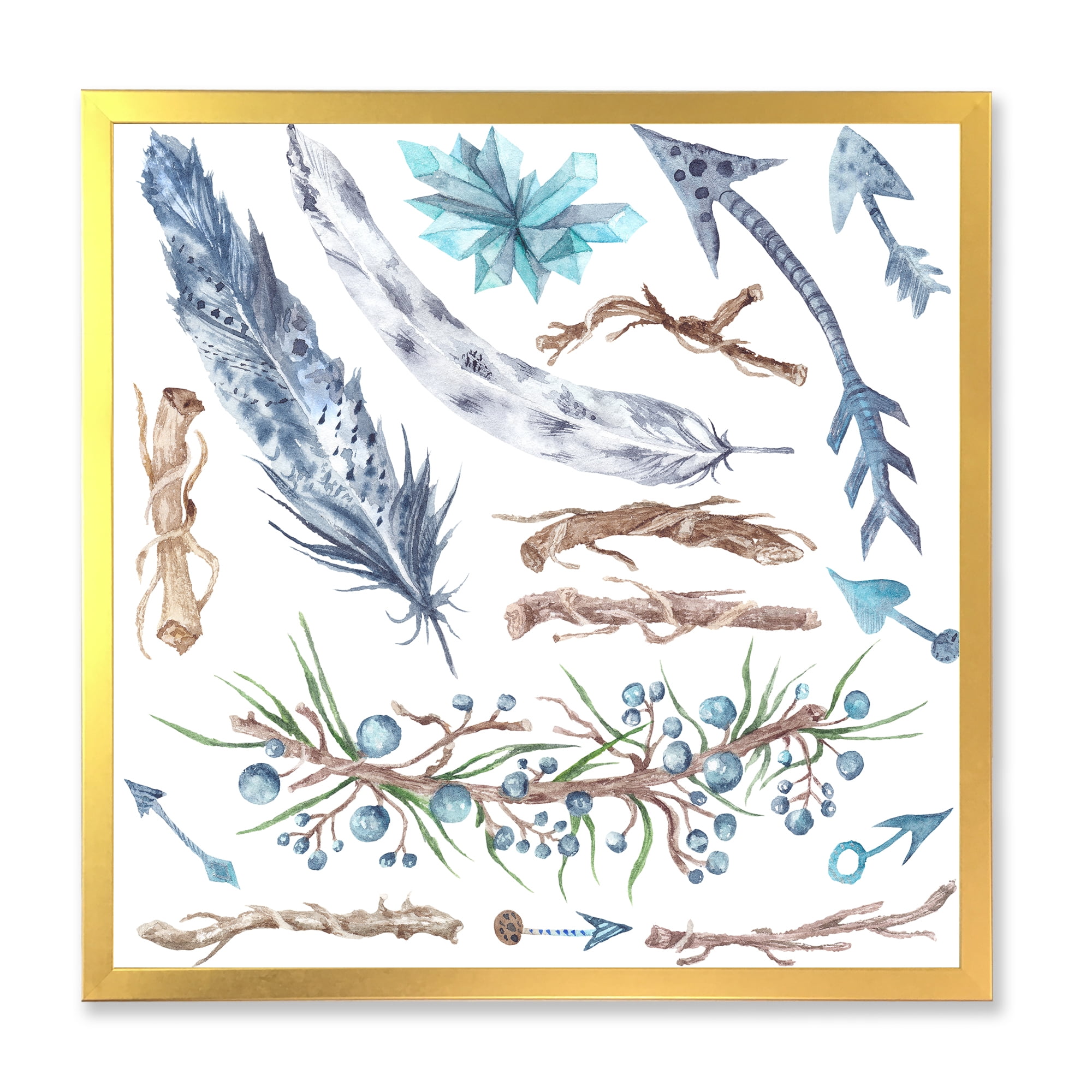 Designart 'Tribal Forest Elements' Bohemian & Eclectic Framed Art Print