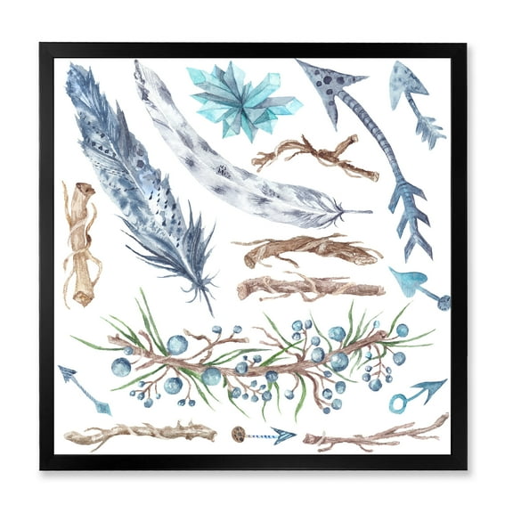 Designart 'Tribal Forest Elements' Bohemian & Eclectic Framed Art Print