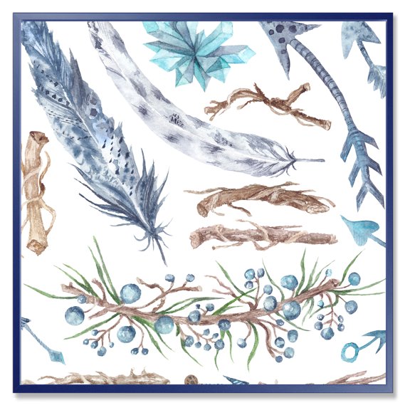 Designart 'Tribal Forest Elements' Bohemian & Eclectic Framed Canvas Wall Art Print