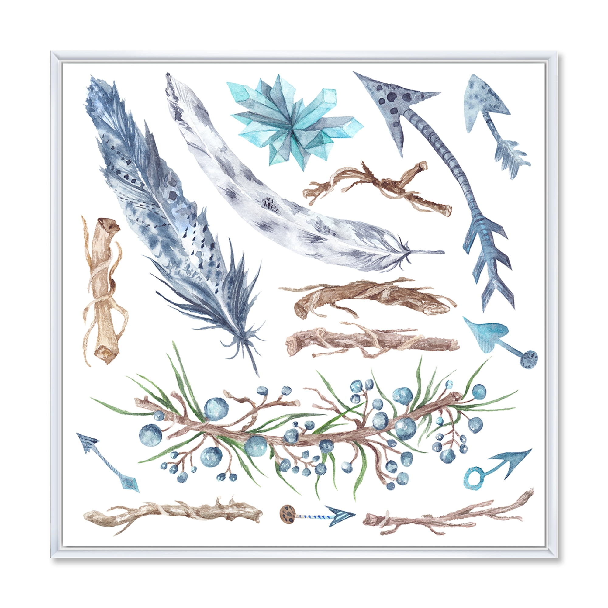 Designart 'Tribal Forest Elements' Bohemian & Eclectic Framed Canvas Wall Art Print