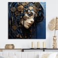 thumbnail image 1 of Designart "Tribal Inspired Fashion Woman in Gold and Blue II" Fashion Wall Art - Glam Gold Fashion Woman Hallway Wall Art Decor, 1 of 6