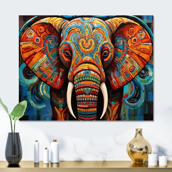 Designart "Tribal Majesty of Elephants" Animals Metal Wall Art Prints