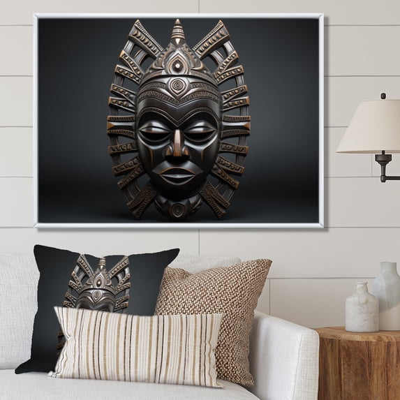Designart "Tribal Makonde African Mask I" African Tribal Floater Framed Canvas Wall Art