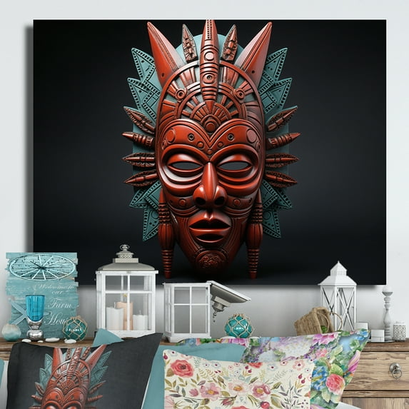 Designart "Tribal Makonde African Mask II" African Tribal Metal Art Living Room