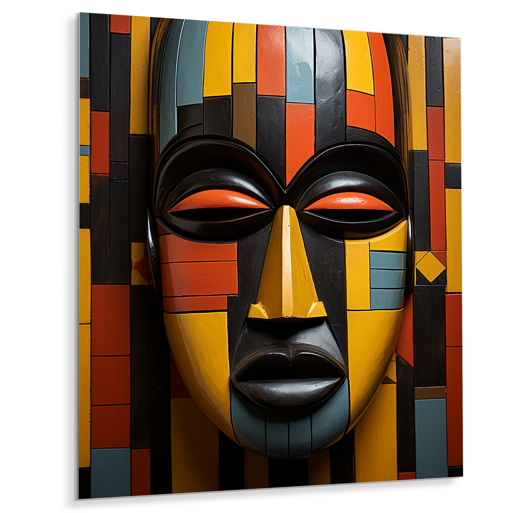 Designart "Tribal Mask African Kente II" African Tribal Metal Wall Art