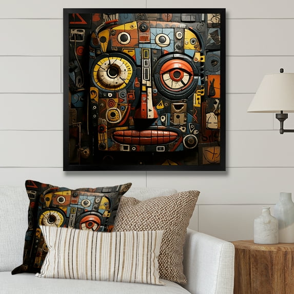 Designart "Tribal Mask from Africa I" People Framed Wall Art Decor - Global Colorful African Mask Living Room Framed Canvas Art