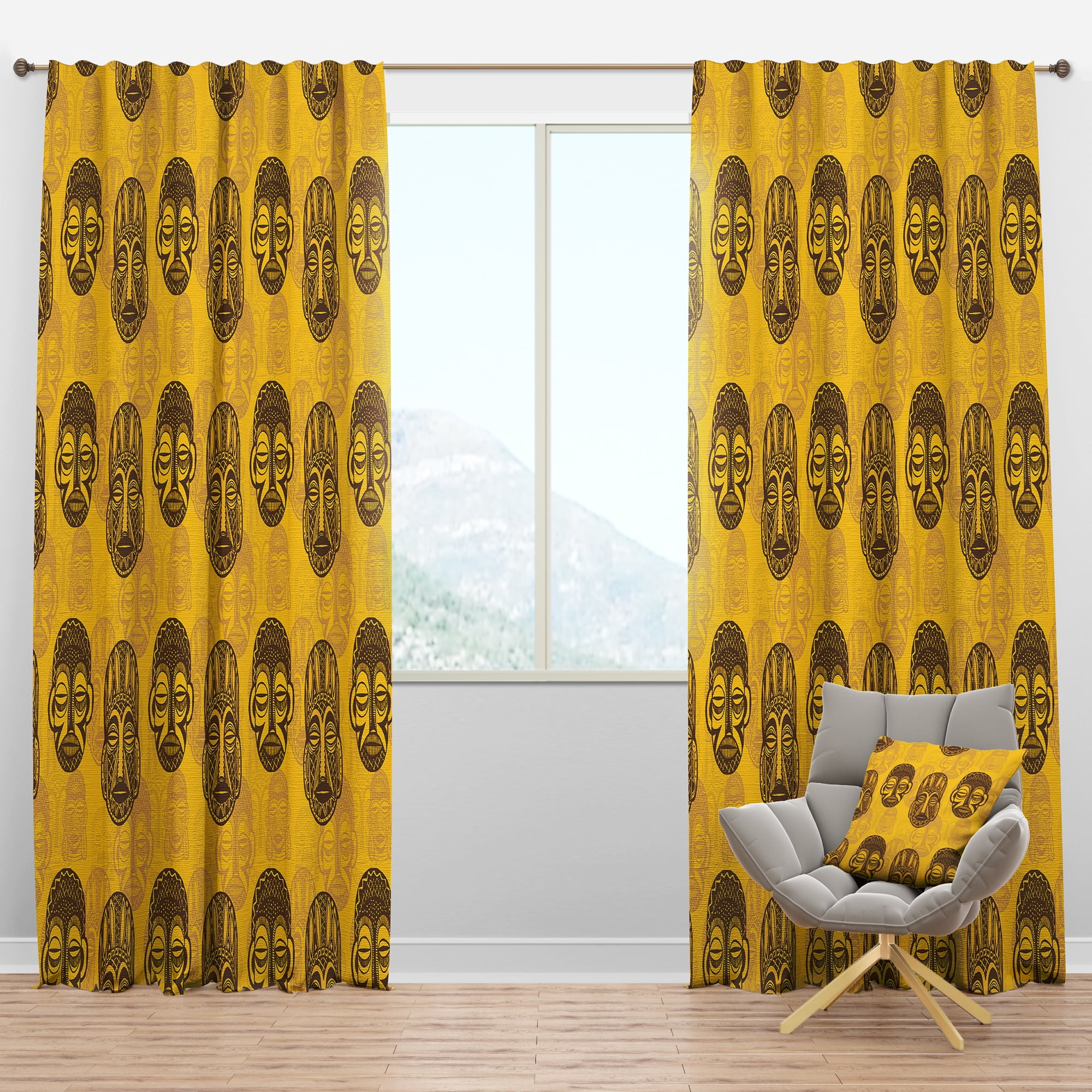 Designart 'Tribal Masks Pattern' Tropical Blackout Curtain Panel