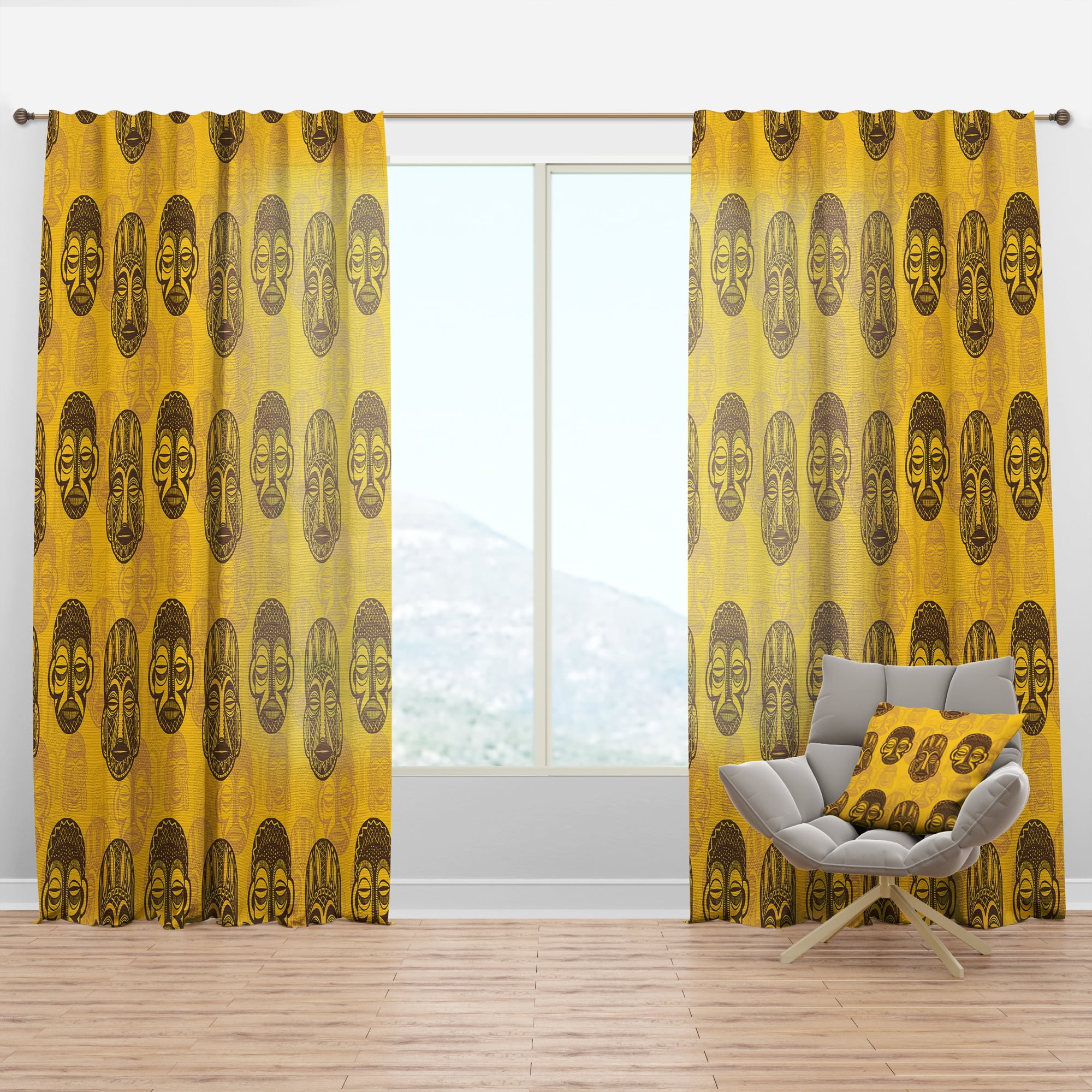 Designart 'Tribal Masks Pattern' Tropical Curtain Panel