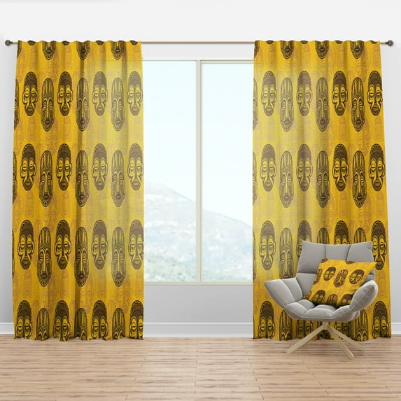 Designart 'Tribal Masks Pattern' Tropical Curtain Panel