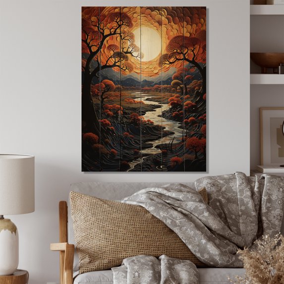 Designart "Tribal Sunset African IV" African Tribal Print on Natural Pine Wood