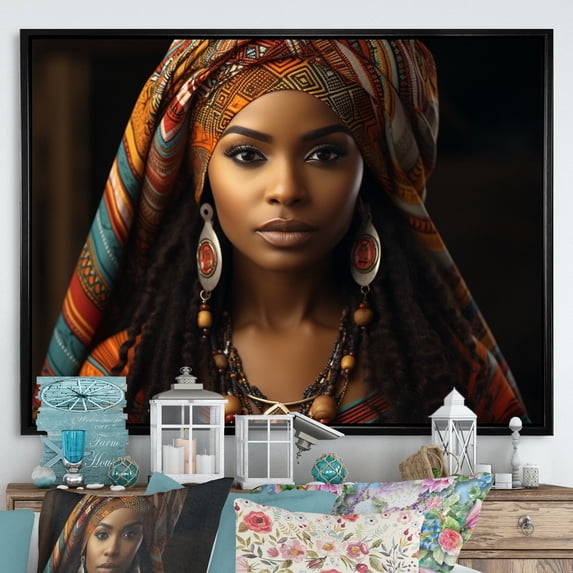 Designart "Tribal Swazi African Emahiya" African Tribal Floater Framed Canvas Print