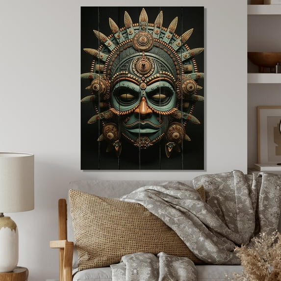Designart "Tribal Yoruba African Mask" African Tribal Print on Natural Pine Wood