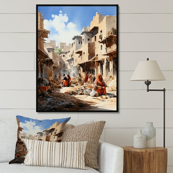 Designart "Tribes Berber African Market I" African Tribes Floater Framed Canvas Print