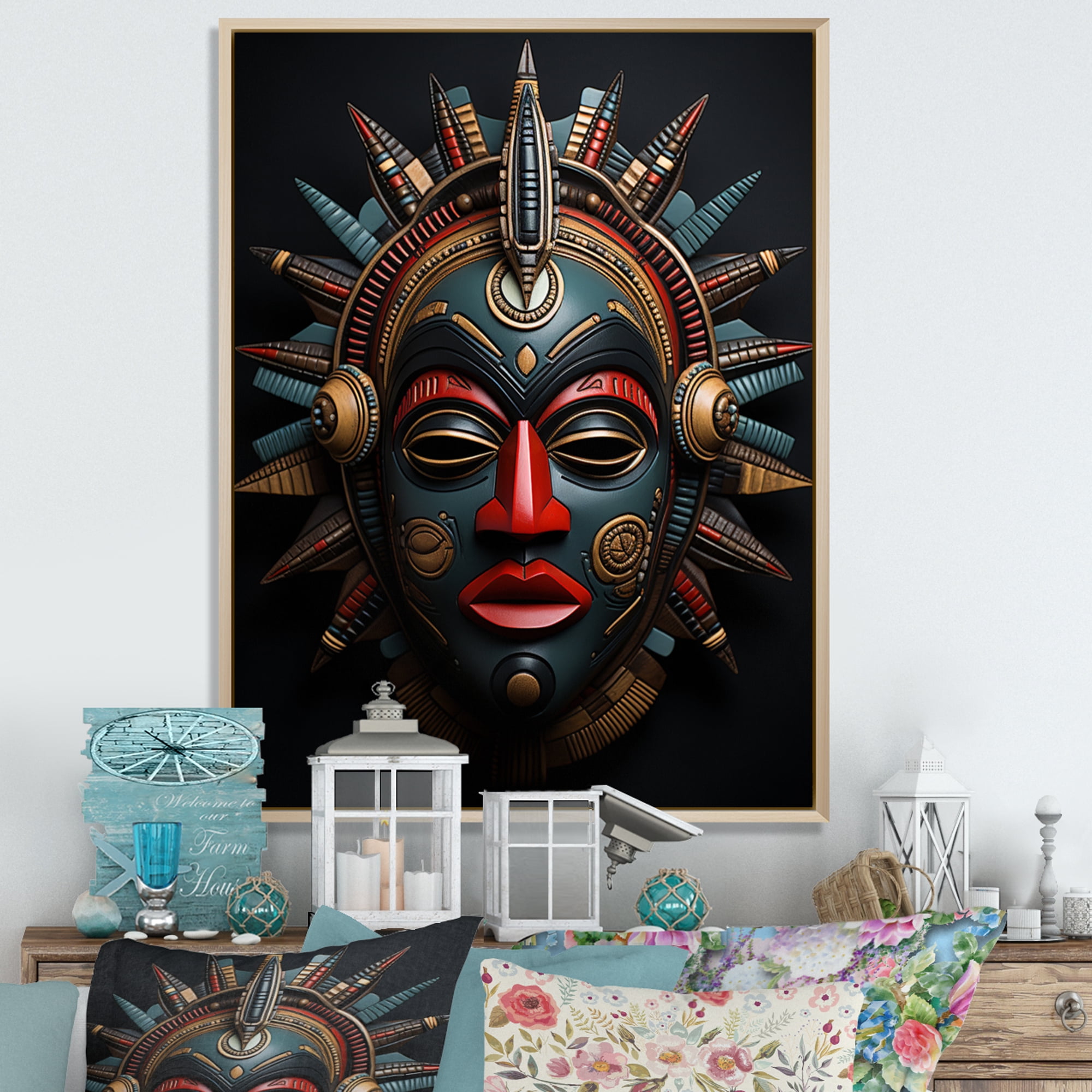 Designart "Tribes Chokwe African Pwo II" African Tribes Floater Framed