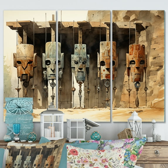 Designart "Tribes Dogon African Mask I" African Tribes Metal Wall Art Set