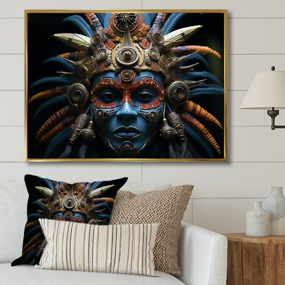 Designart "Tribes Mende African Mask II" African Tribes Floater Framed Wall Art Living Room