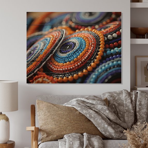 Designart "Tribes Samburu African Beadwork II" African Tribes Print on Natural Pine Wood