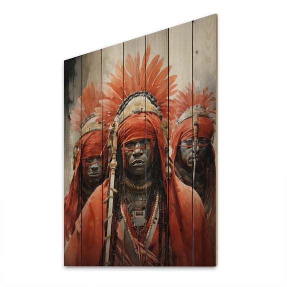 Designart "Tribes Yoruba African Masquerade I" African Tribes Print on Natural Pine Wood