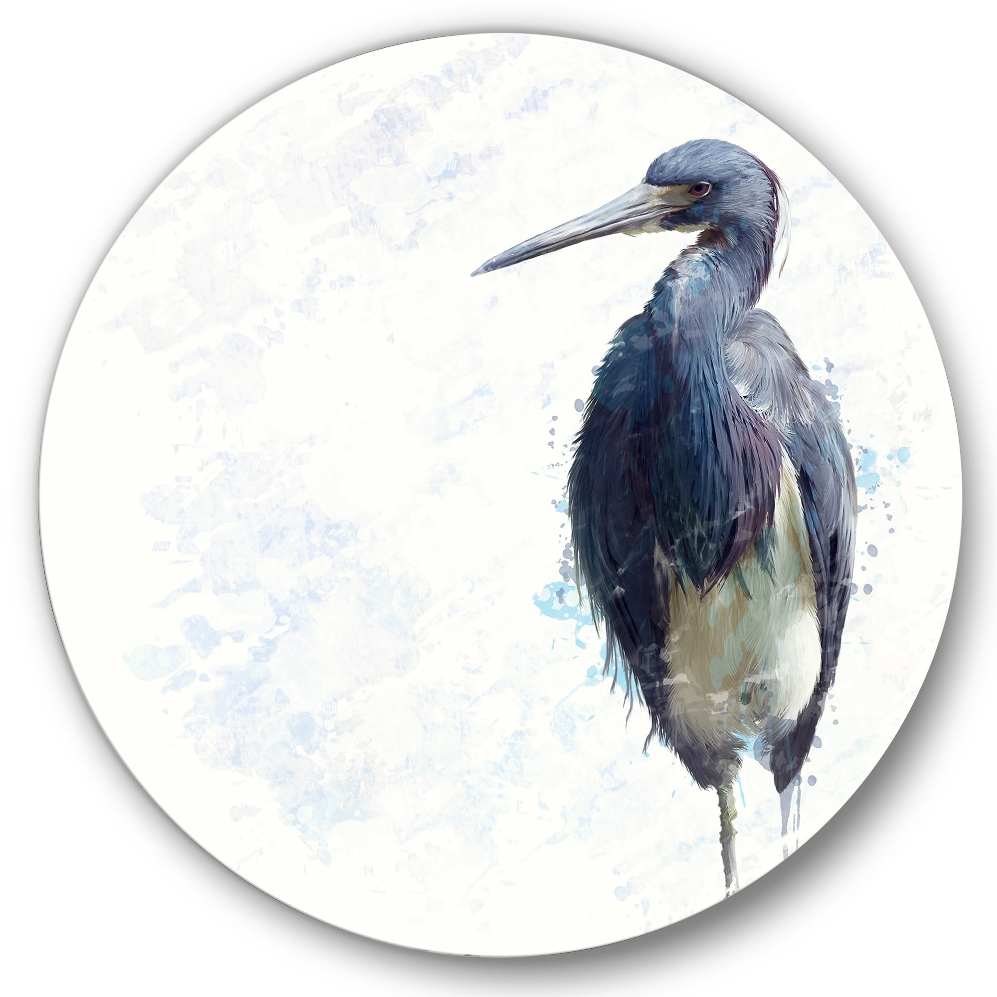 Designart 'Tricolored Heron Bird On White' Farmhouse Circle Metal Wall Art 11x11 - Disc of 11