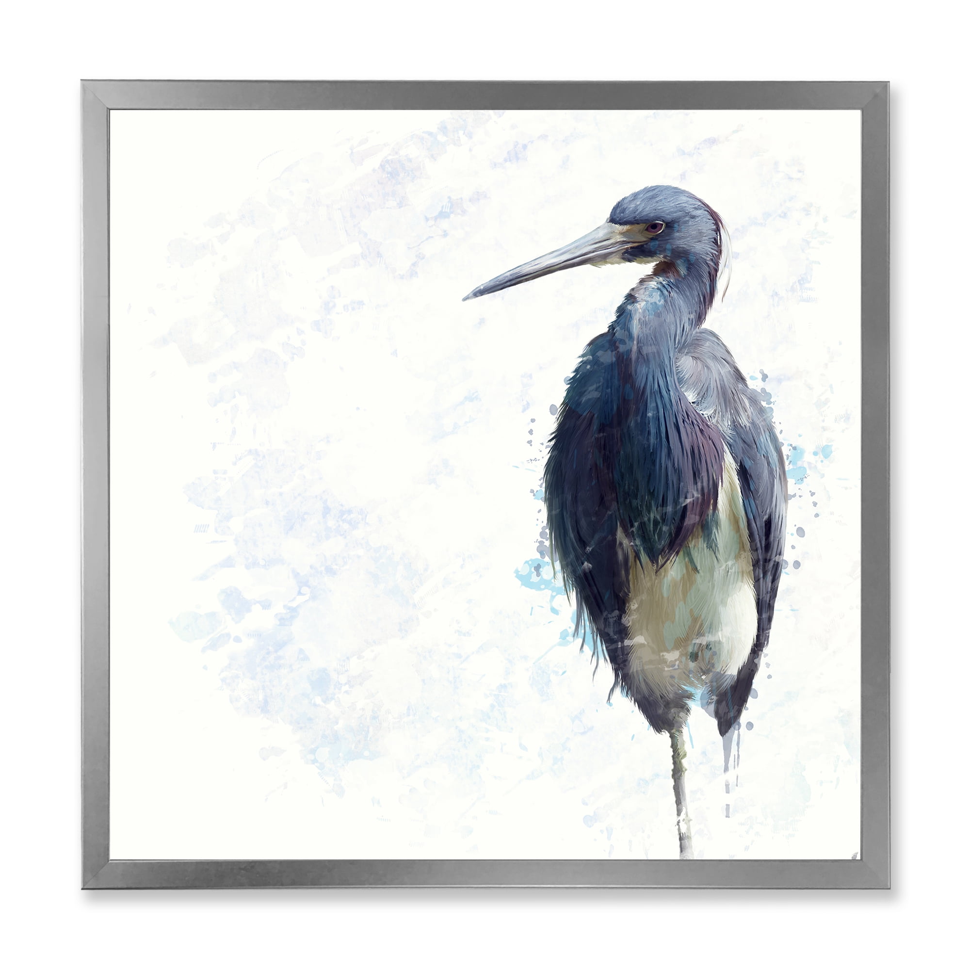 Designart 'Tricolored Heron Bird On White' Farmhouse Framed Art Print