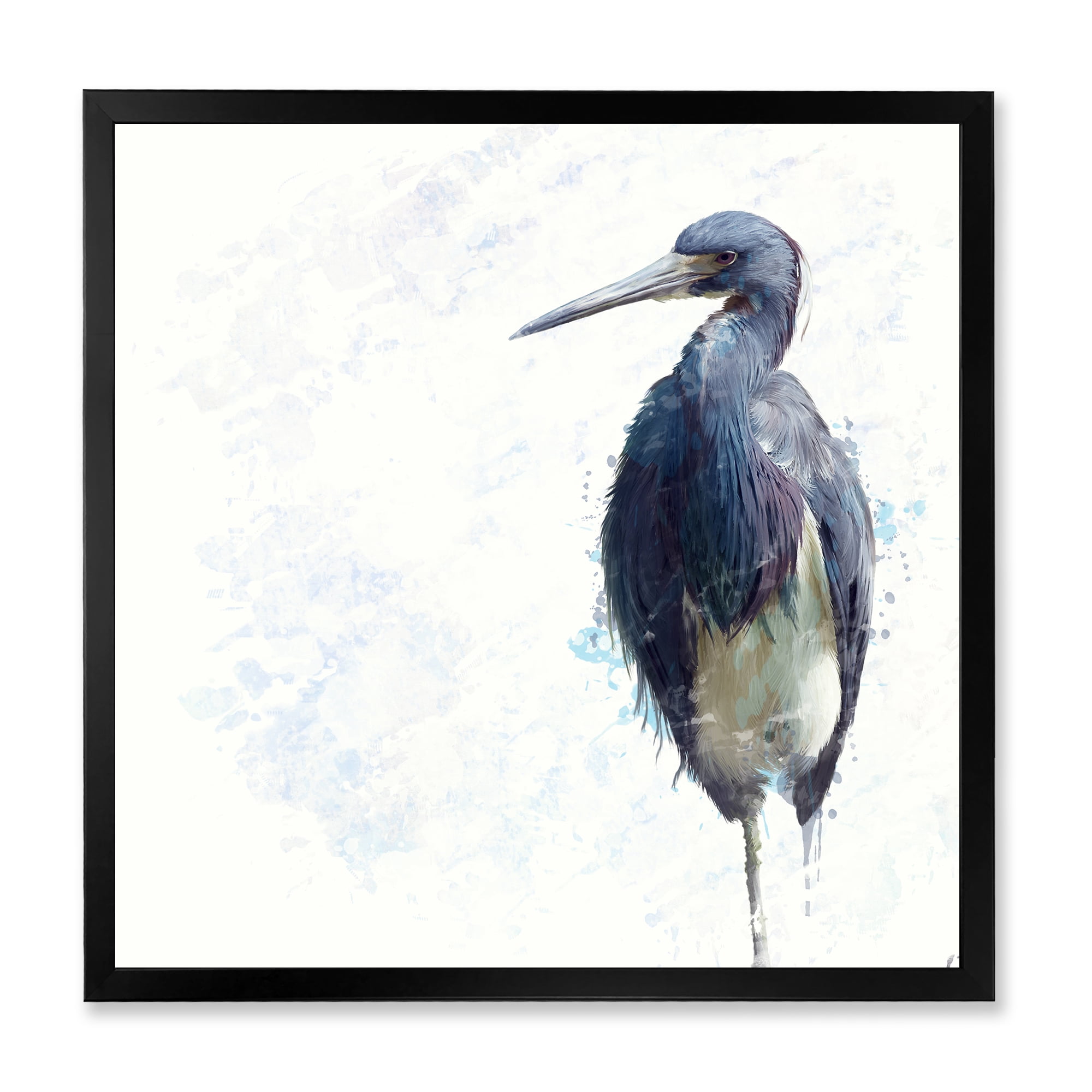 Designart 'Tricolored Heron Bird On White' Farmhouse Framed Art Print