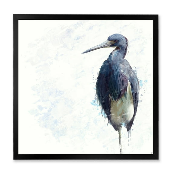 Designart 'Tricolored Heron Bird On White' Farmhouse Framed Art Print