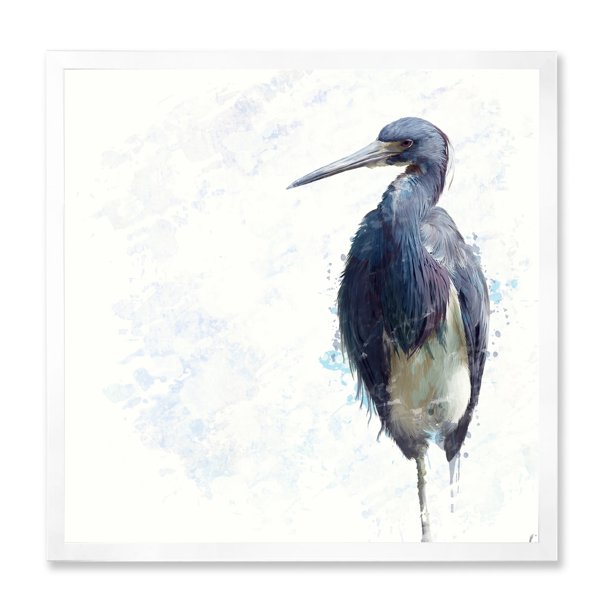 Designart 'Tricolored Heron Bird On White' Farmhouse Framed Art Print