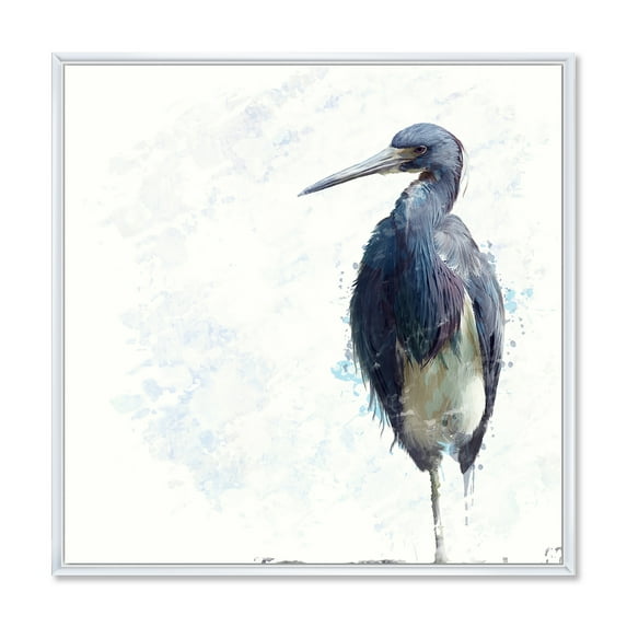 Designart 'Tricolored Heron Bird On White' Farmhouse Framed Canvas Wall Art Print