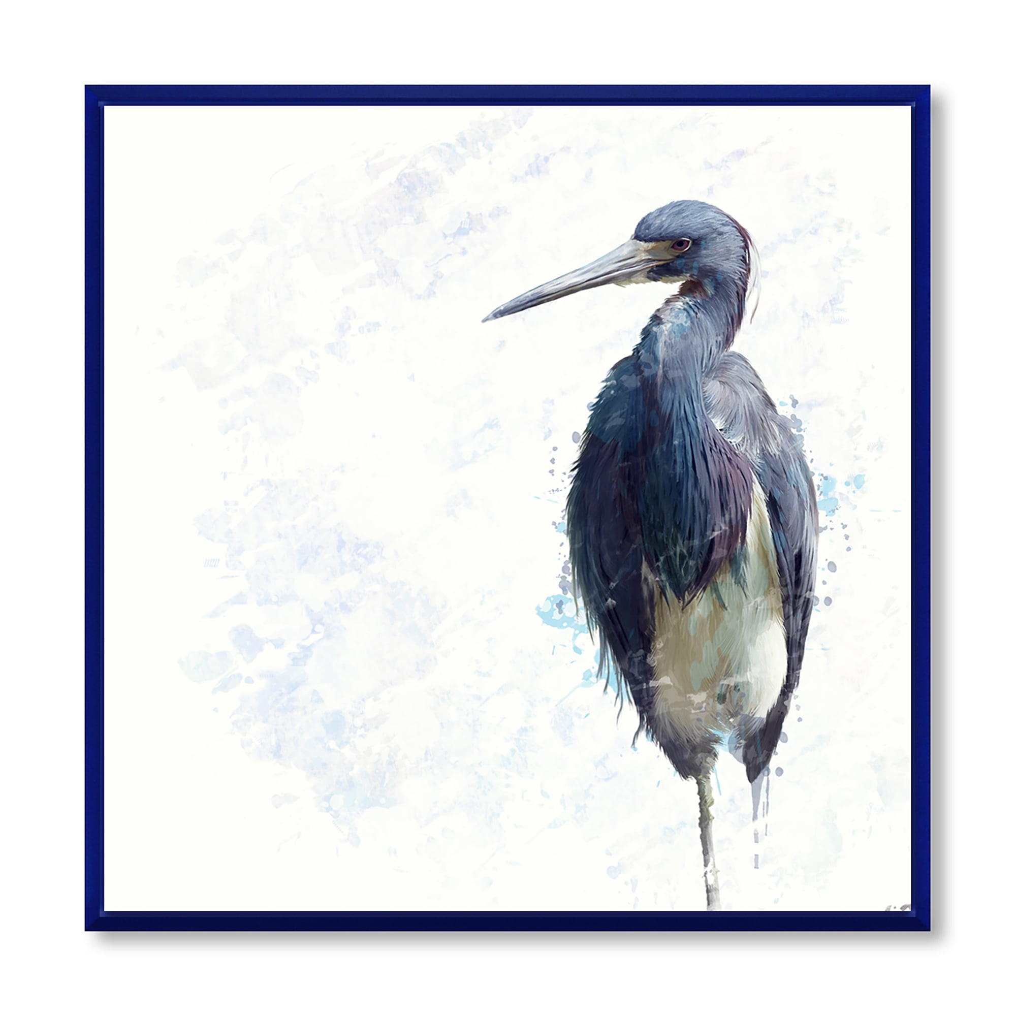 Designart 'Tricolored Heron Bird On White' Farmhouse Framed Canvas Wall Art Print