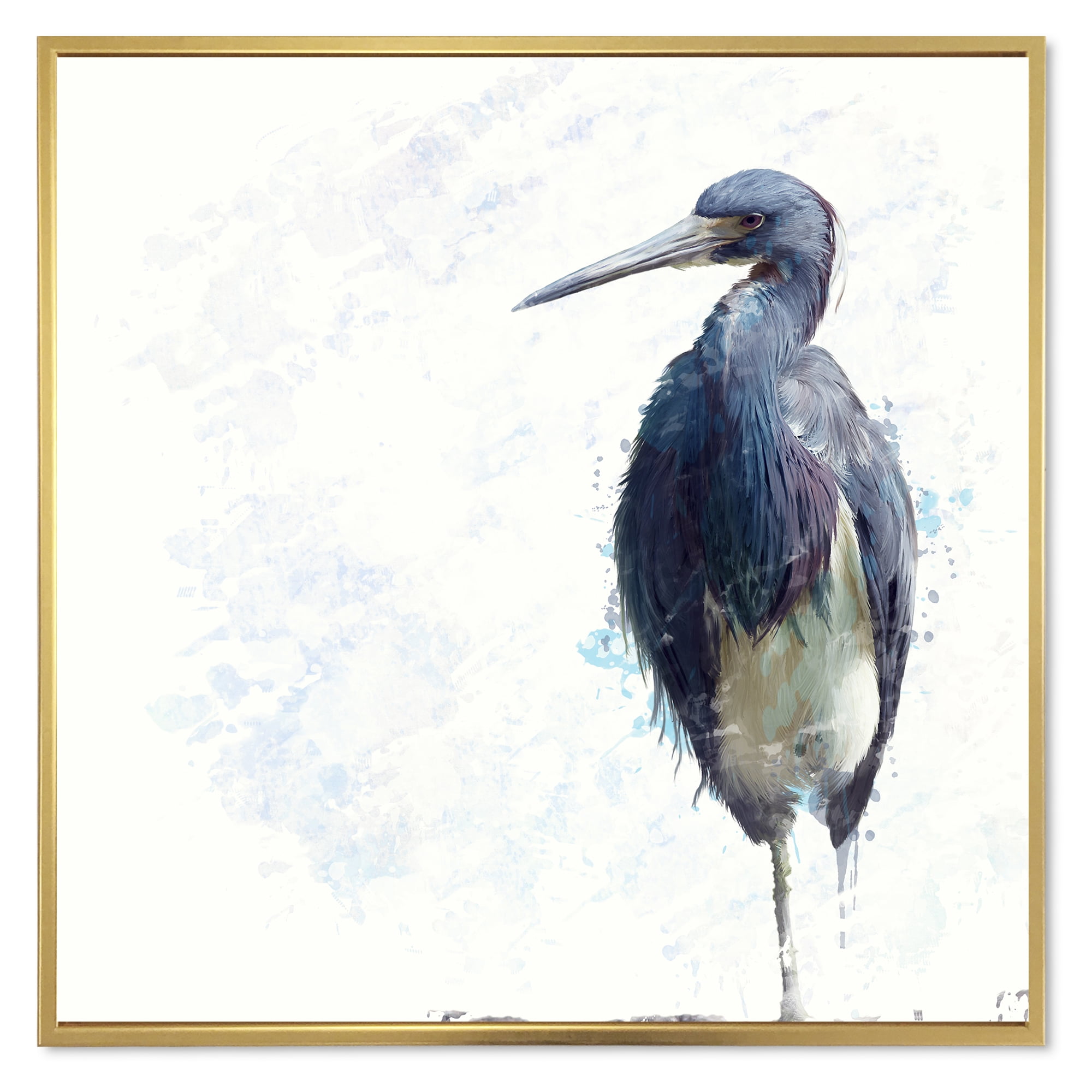 Designart 'Tricolored Heron Bird On White' Farmhouse Framed Canvas Wall Art Print