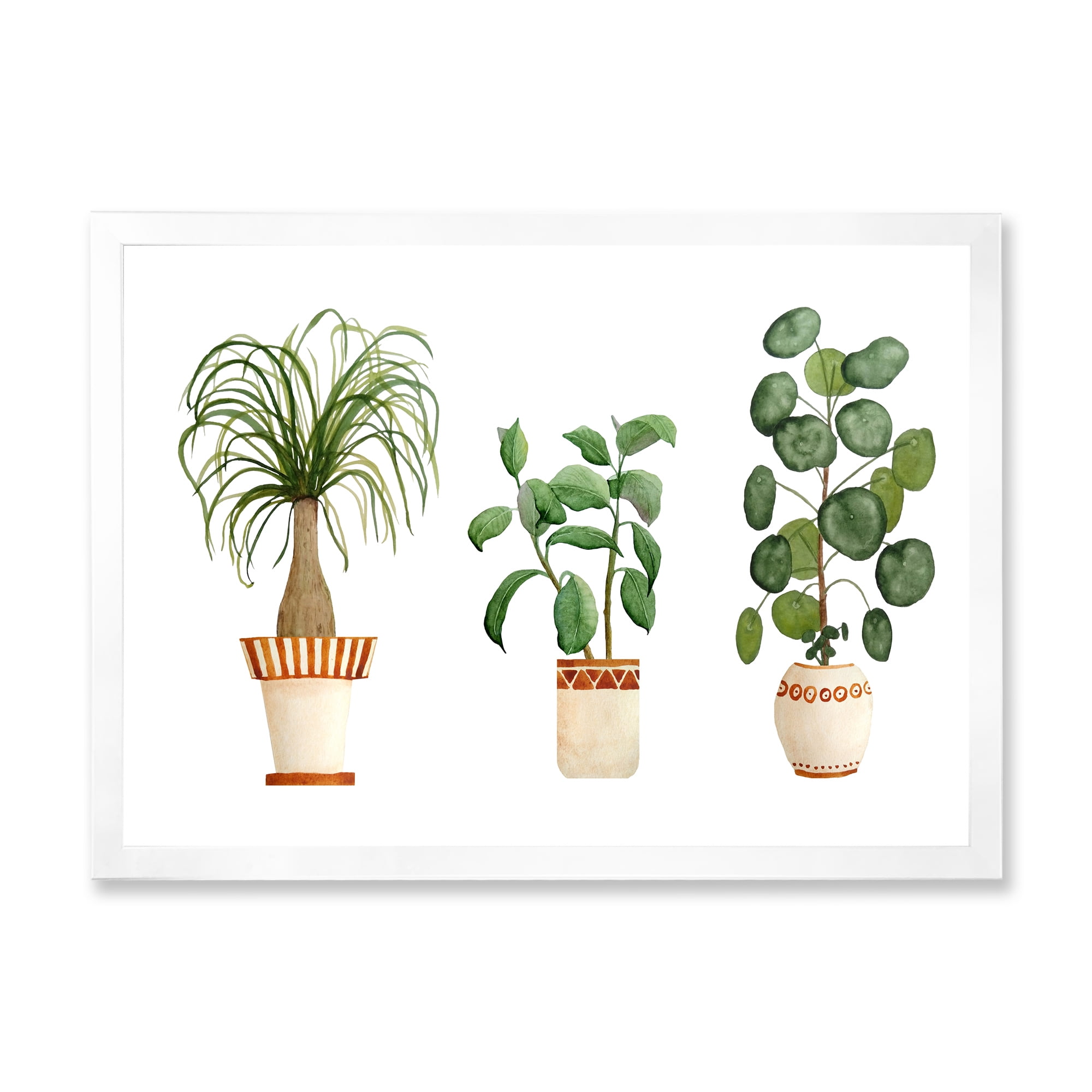 Designart 'Trio of House Plants Ficus Ponytail and Palm' Traditional Framed Art Print