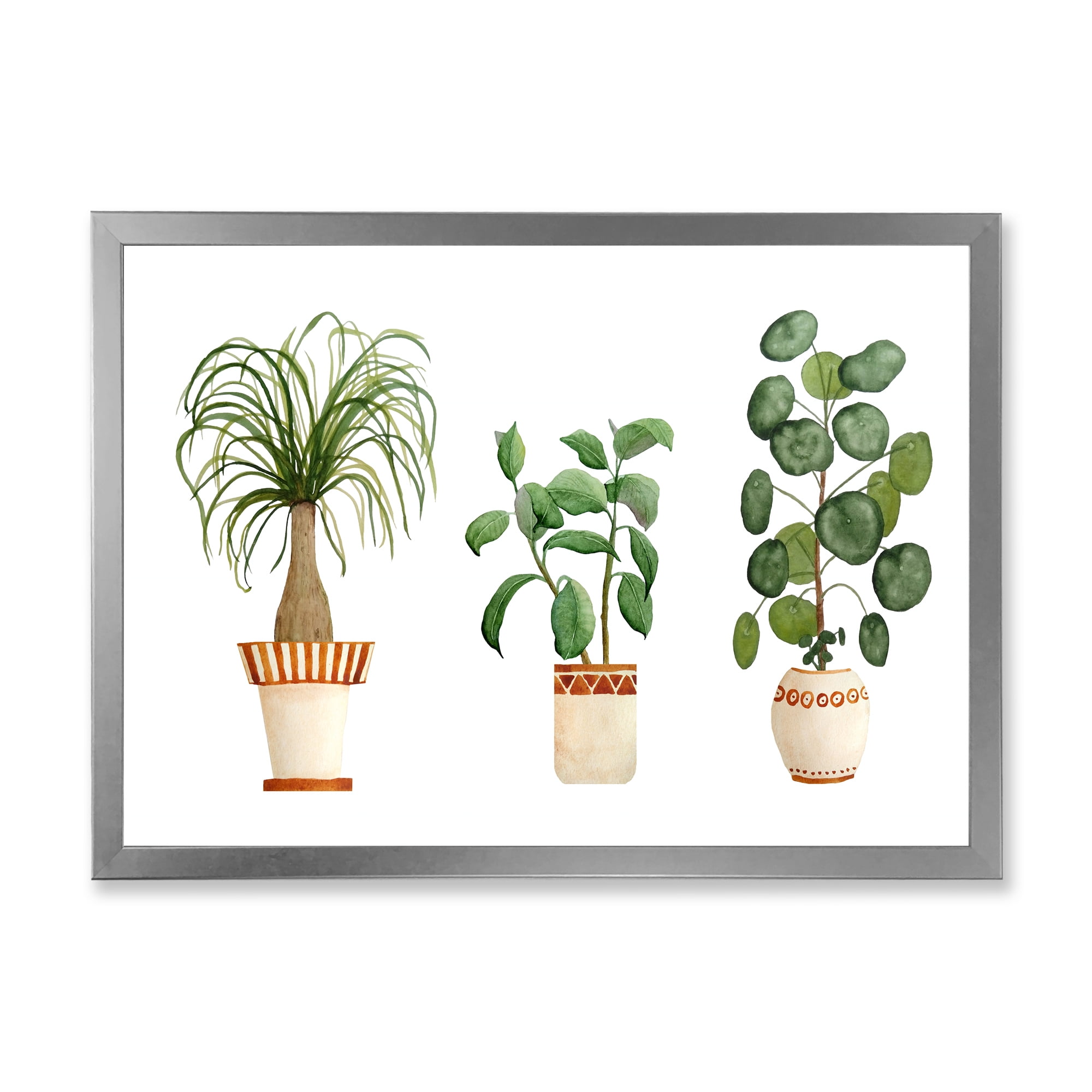 Designart 'Trio of House Plants Ficus Ponytail and Palm' Traditional Framed Art Print