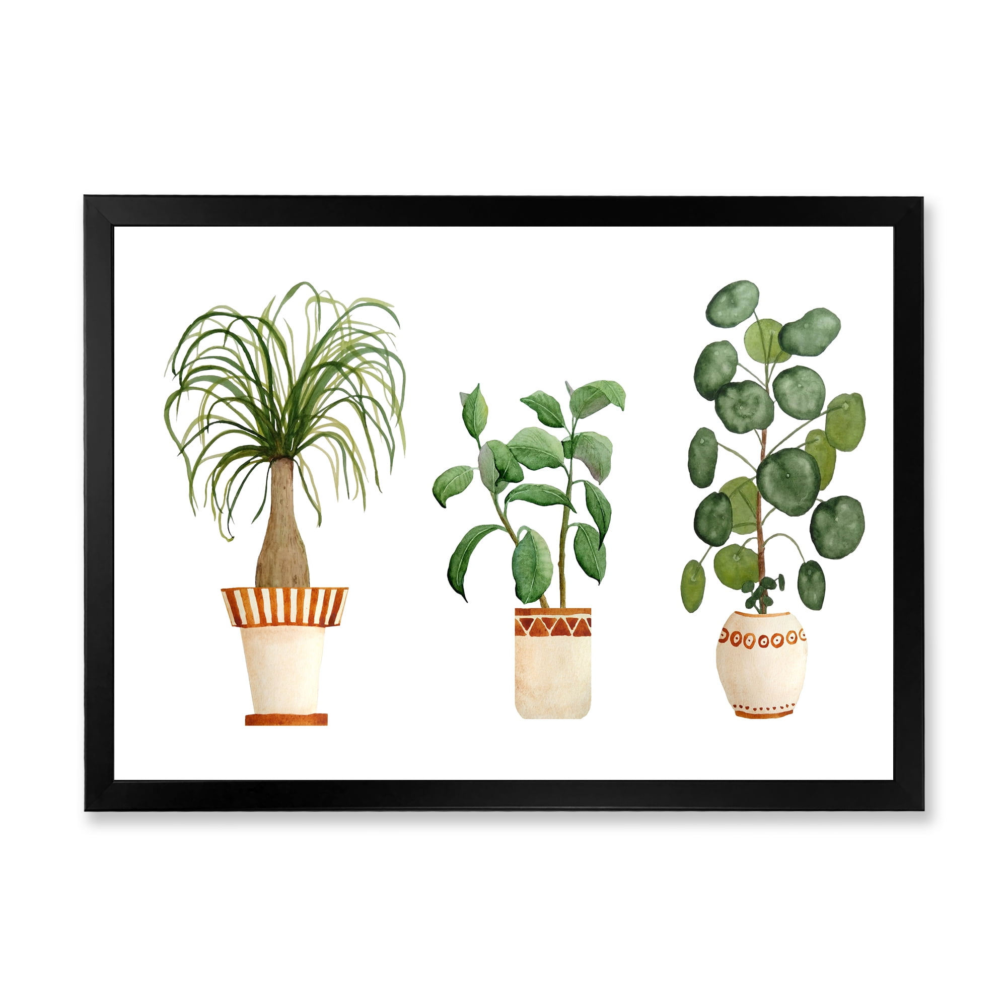 Designart 'Trio of House Plants Ficus Ponytail and Palm' Traditional Framed Art Print