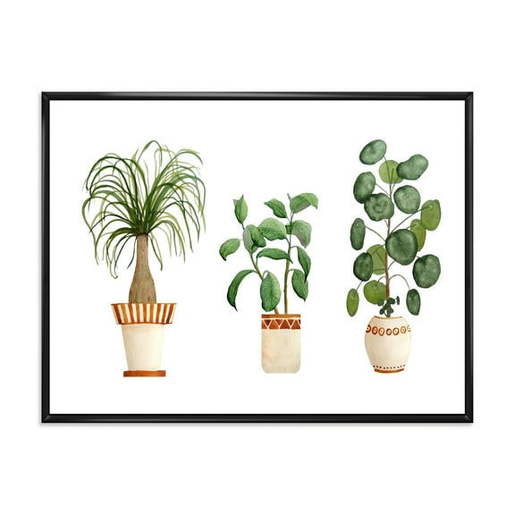 Designart 'Trio of House Plants Ficus Ponytail and Palm' Traditional Framed Canvas Wall Art Print