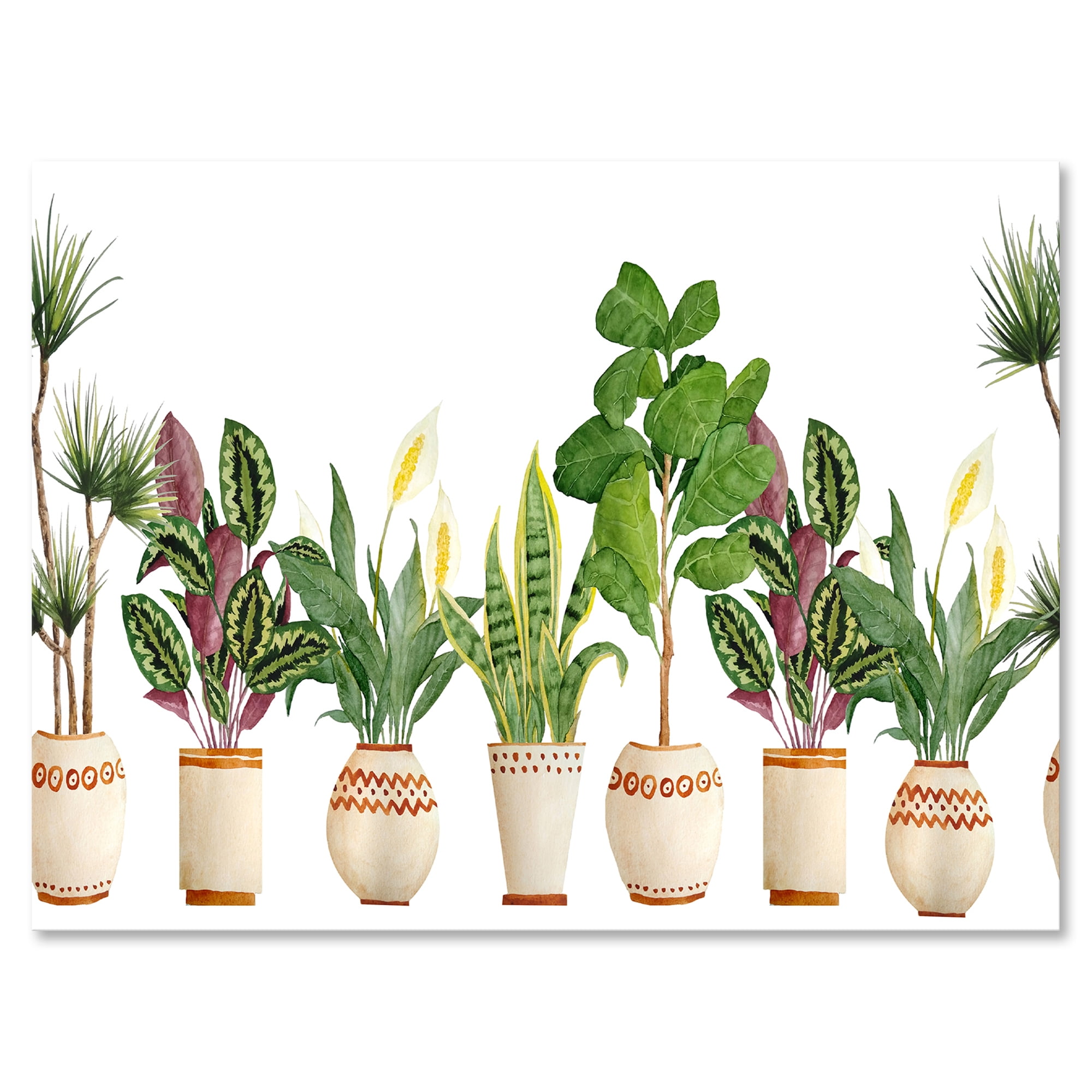 Designart ' Trio of Houseplants Sanseviera Snake Plants On White ' Farmhouse Canvas Wall Art Print