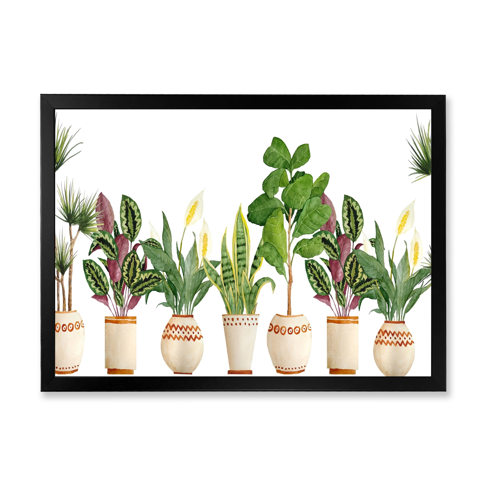 Designart 'Trio of Houseplants Sanseviera Snake Plants On White' Farmhouse Framed Art Print