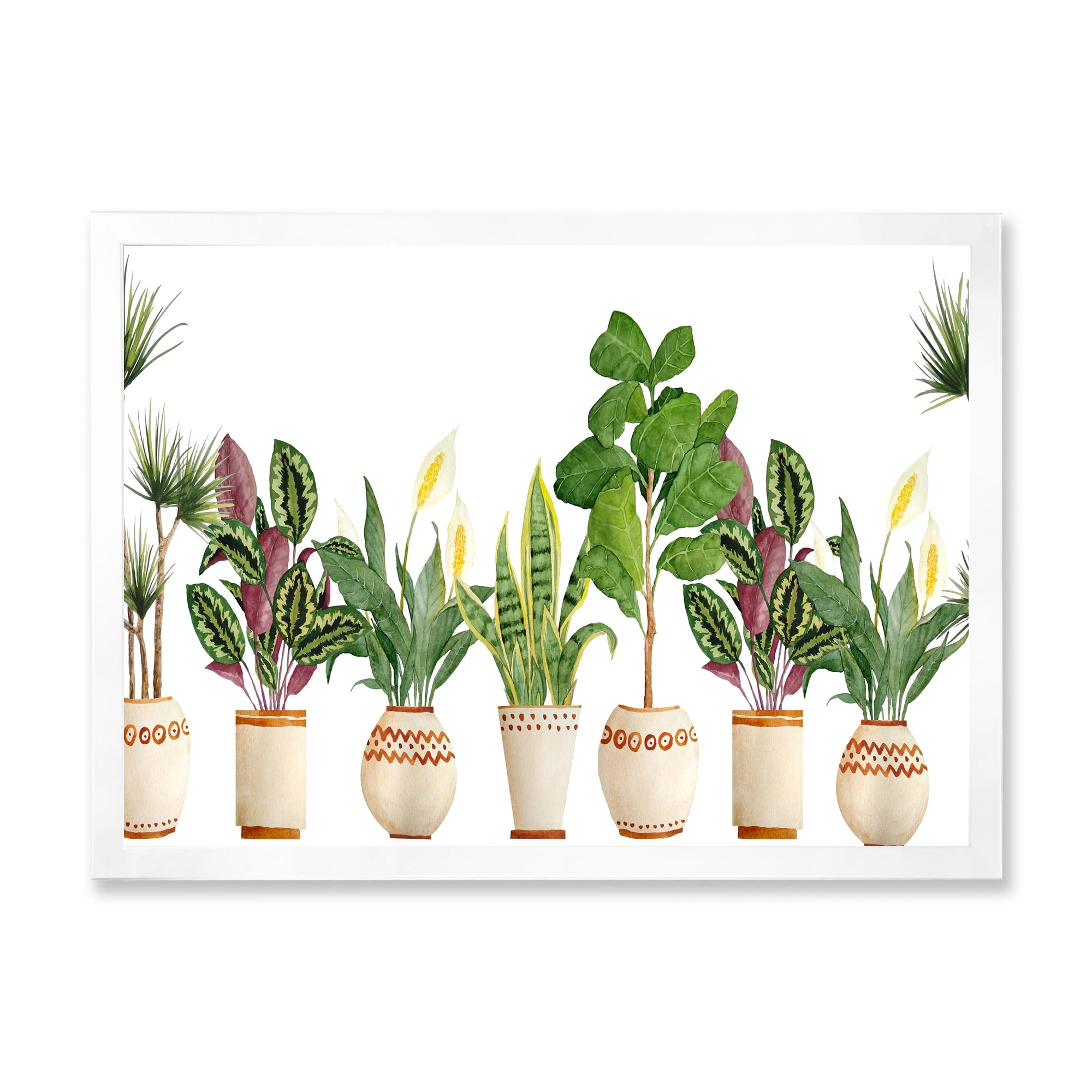 Designart 'Trio of Houseplants Sanseviera Snake Plants On White' Farmhouse Framed Art Print