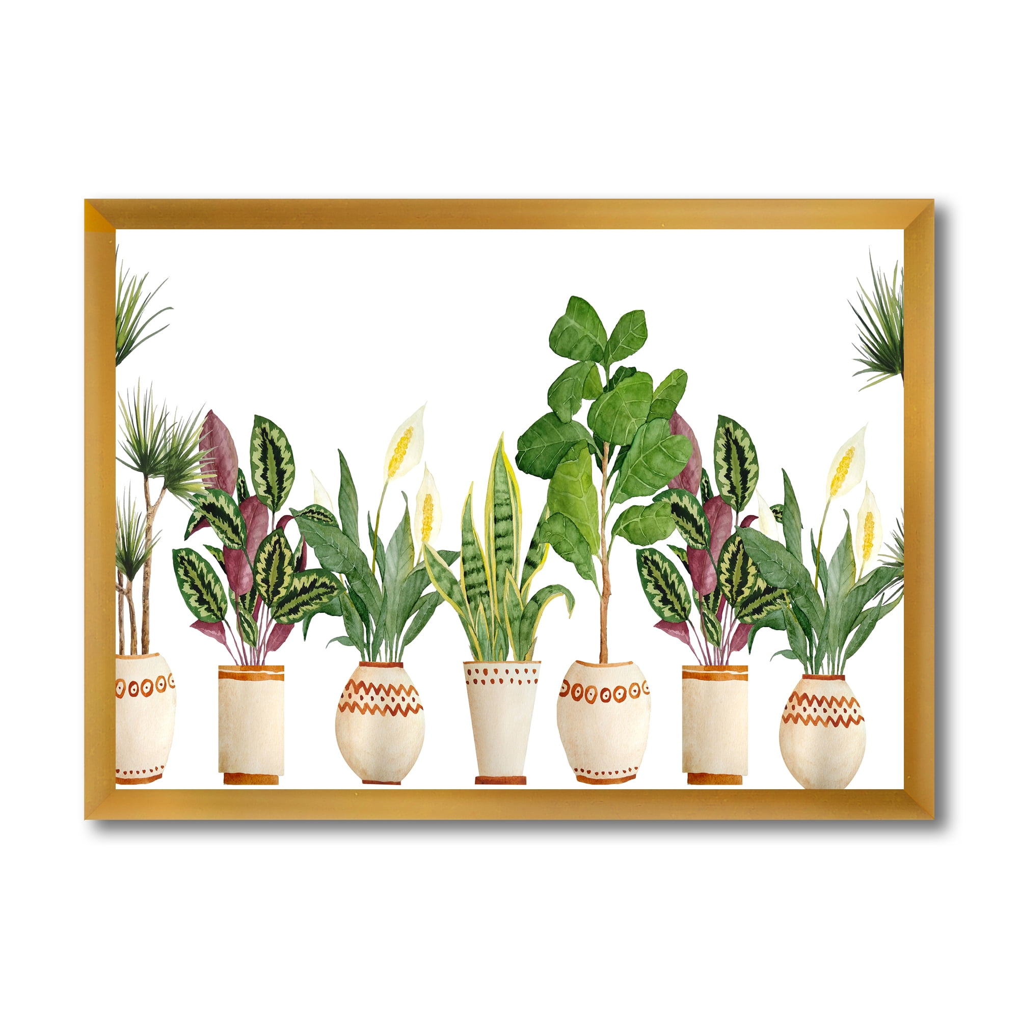 Designart 'Trio of Houseplants Sanseviera Snake Plants On White' Farmhouse Framed Art Print