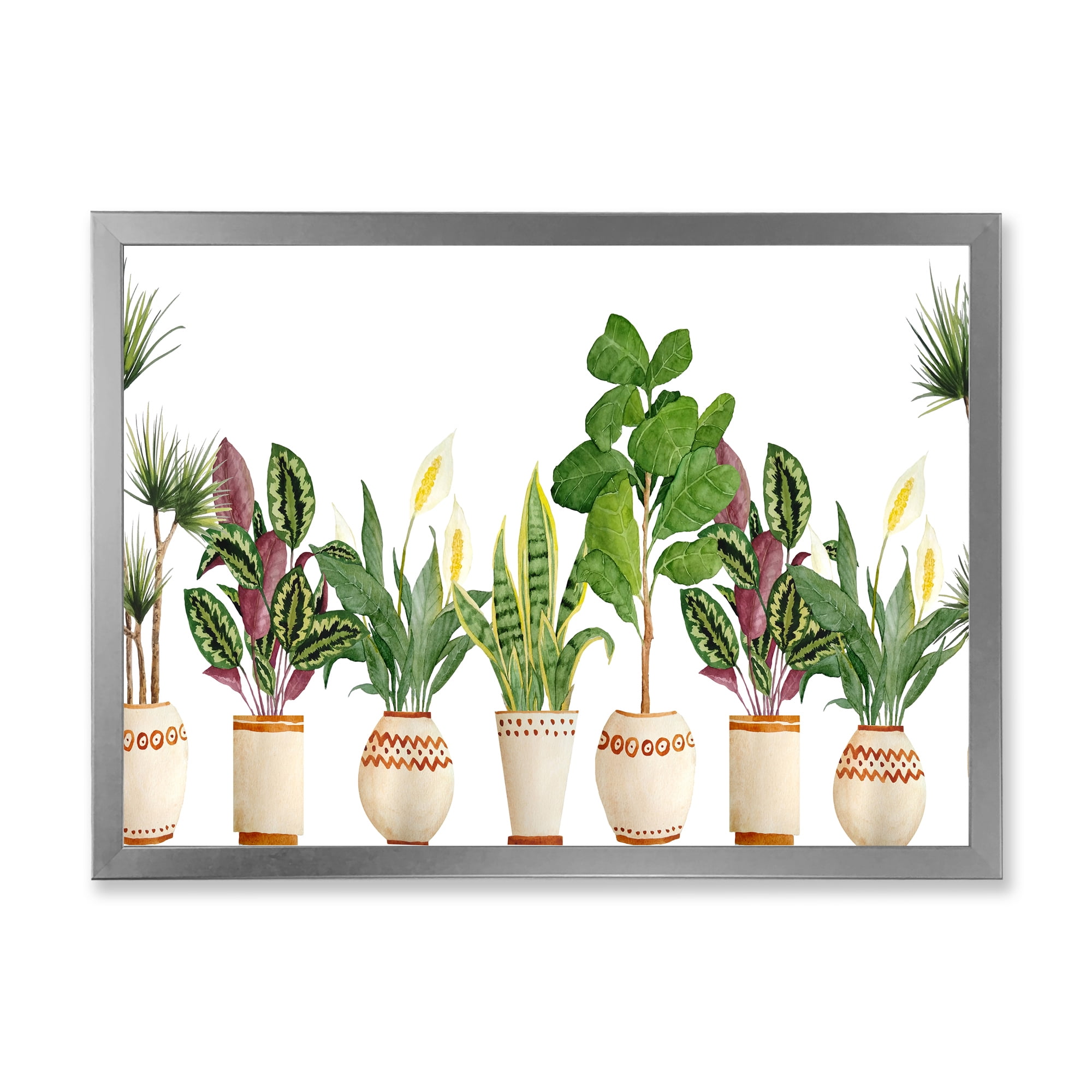 Designart 'Trio of Houseplants Sanseviera Snake Plants On White' Farmhouse Framed Art Print