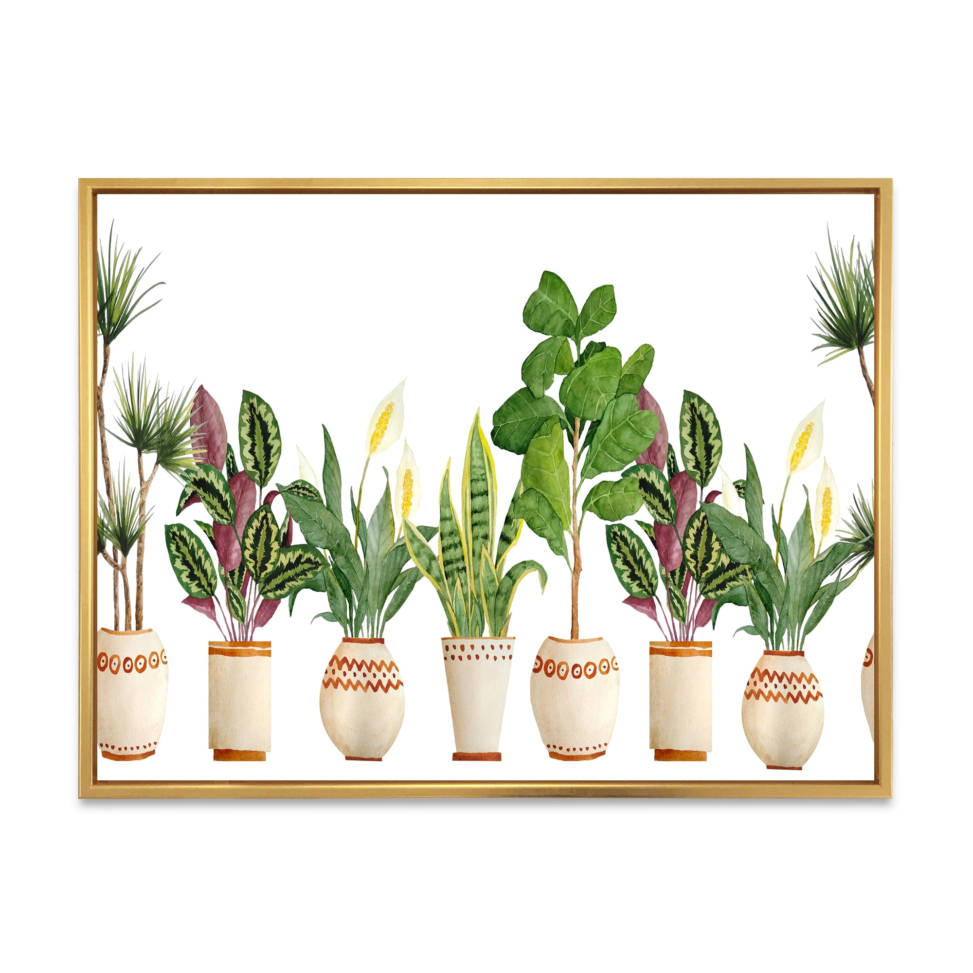 Designart 'Trio of Houseplants Sanseviera Snake Plants On White' Farmhouse Framed Canvas Wall Art Print