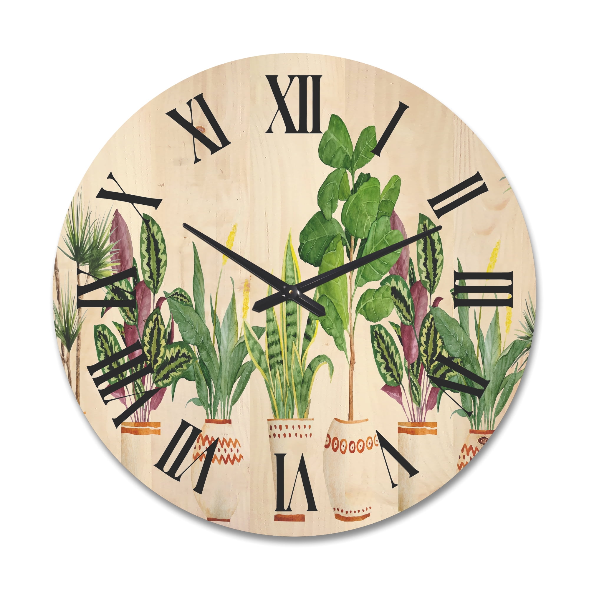 Designart 'Trio of Houseplants Sanseviera Snake Plants On White' Farmhouse Wood Wall Clock