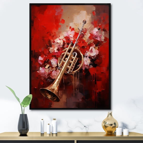 Designart "Triumph Of The Regal Red Trumpet I" Music Floater Framed Canvas Prints