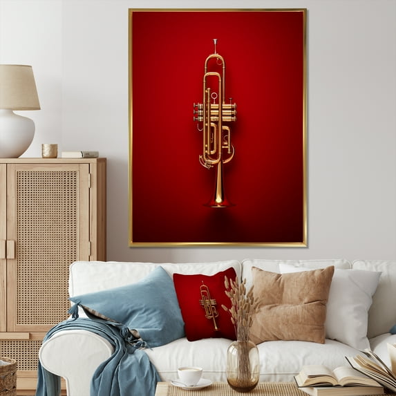 Designart "Triumph Of The Regal Red Trumpet III" Music Floater Framed Canvas Art Print