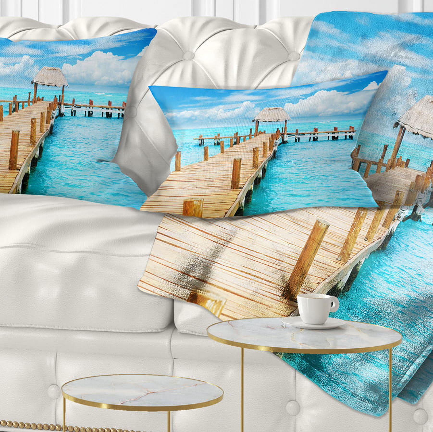 Designart Tropic Paradise Jetty in Mexico - Seascape Throw Pillow - 12x20