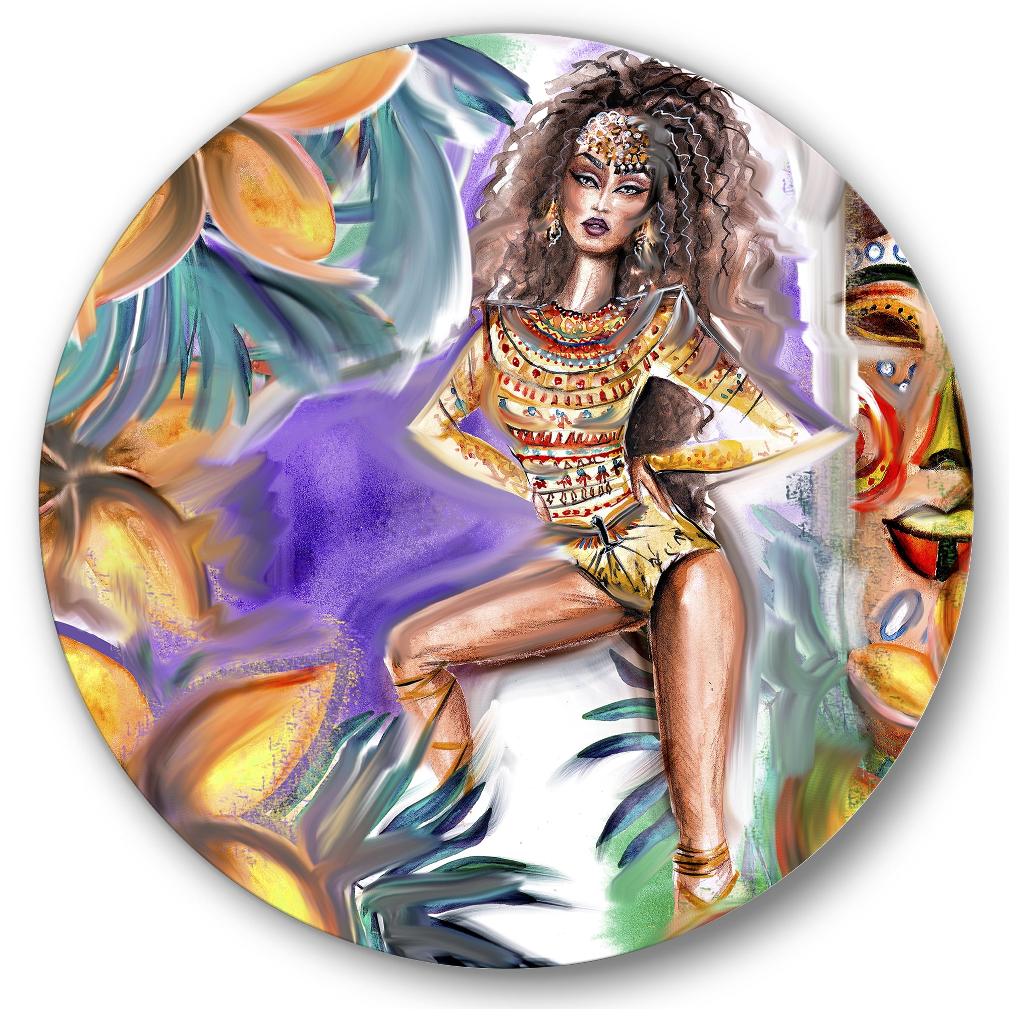 Designart 'Tropical Amazon Warrior Woman ' Traditional Circle Metal Wall Art 11x11 - Disc of 11