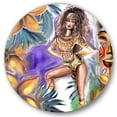 thumbnail image 1 of Designart 'Tropical Amazon Warrior Woman ' Traditional Circle Metal Wall Art 36x36 - Disc of 36, 1 of 5