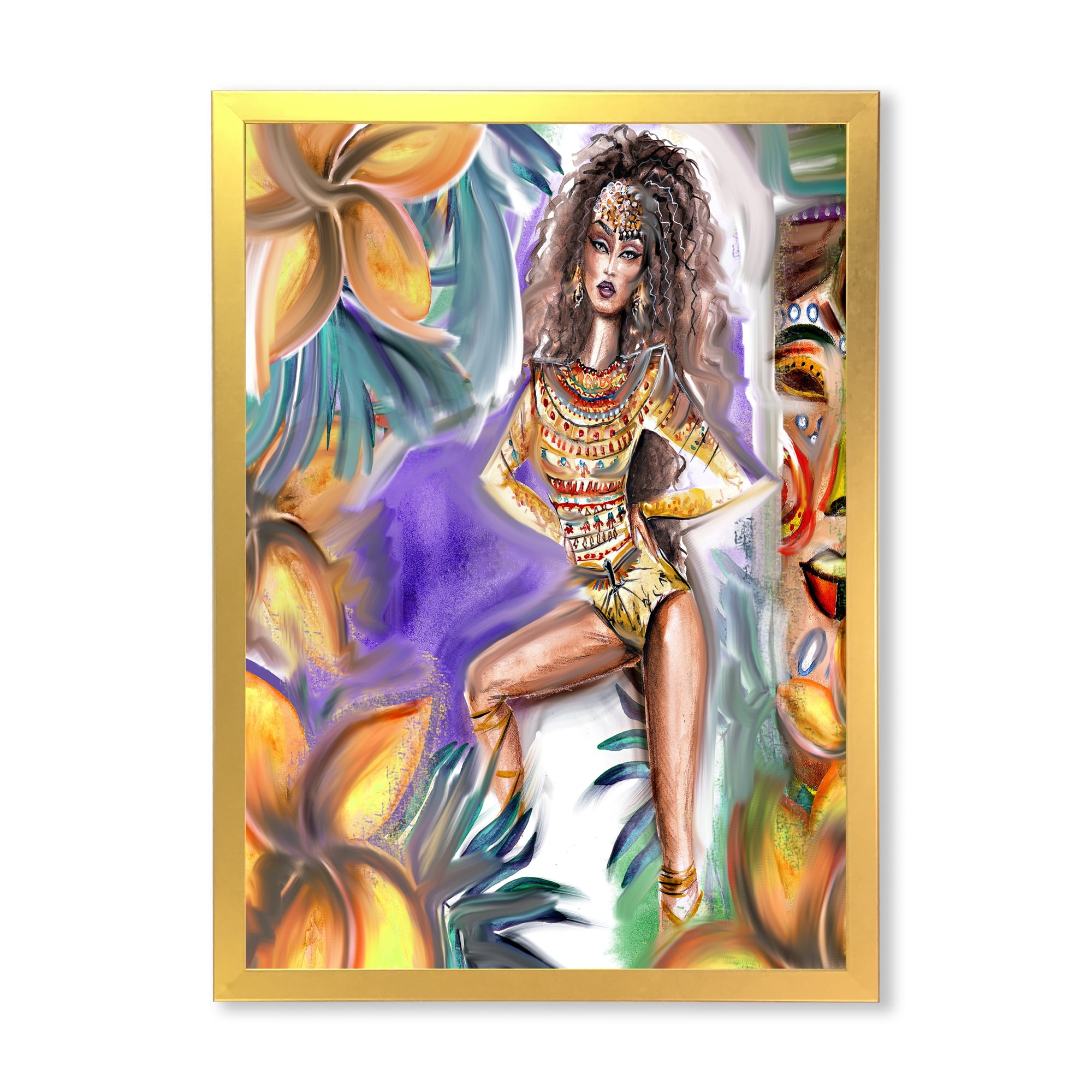 Designart 'Tropical Amazon Warrior Woman ' Traditional Framed Art Print