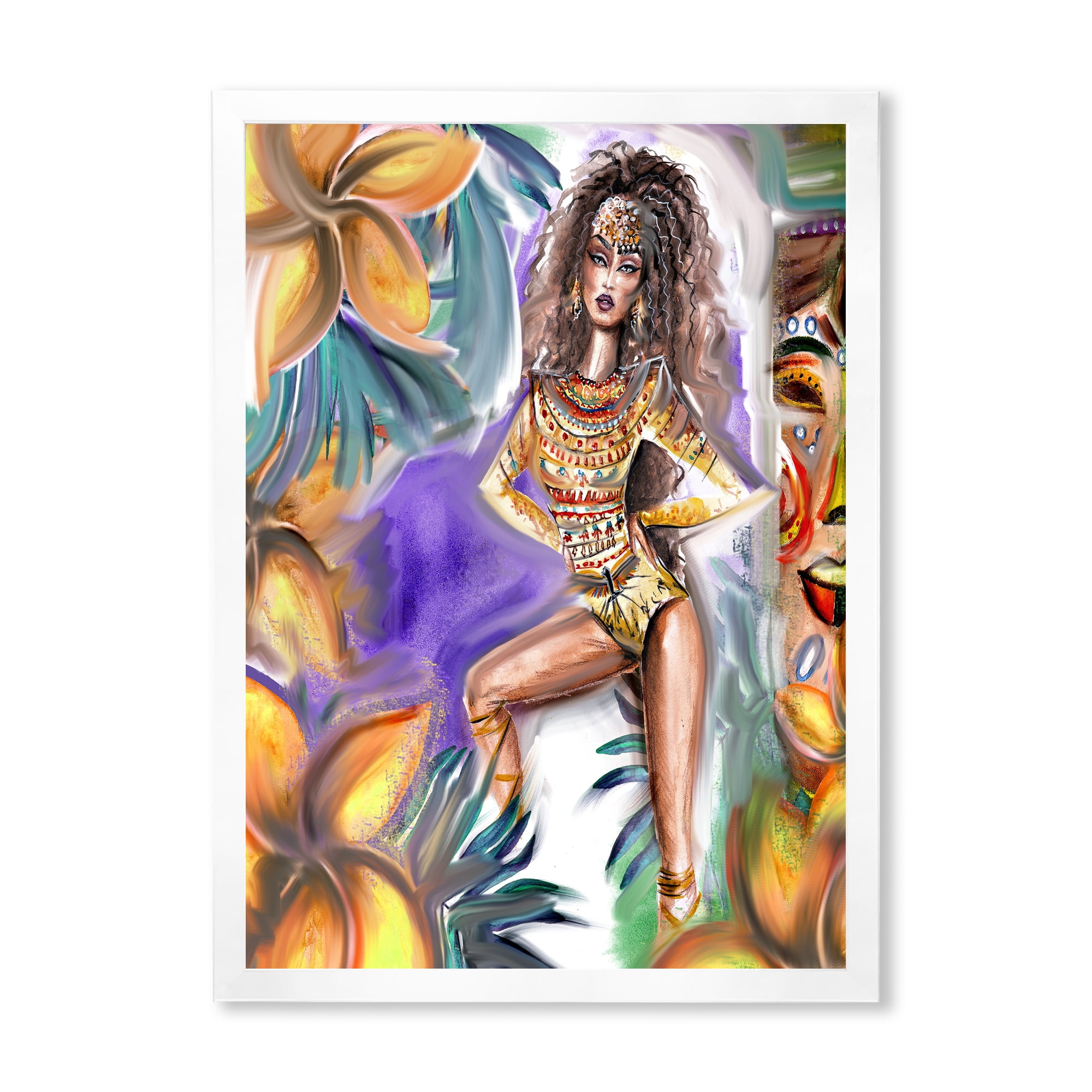 Designart 'Tropical Amazon Warrior Woman ' Traditional Framed Art Print
